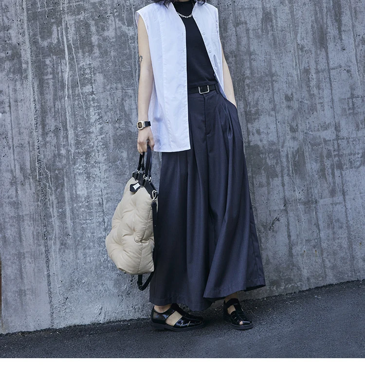 Damen Weite plissierte Culotte-Hose mit hoher Taille, Bundfalten & Eingrifftaschen Nord Taschen