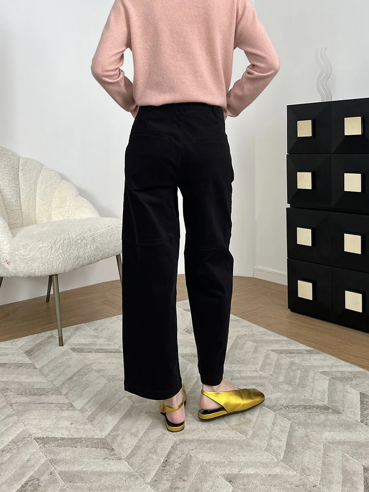 Damen Weite Cordhose mit hoher Taille, Cropped-Bein und Eingrifftaschen Nord Taschen