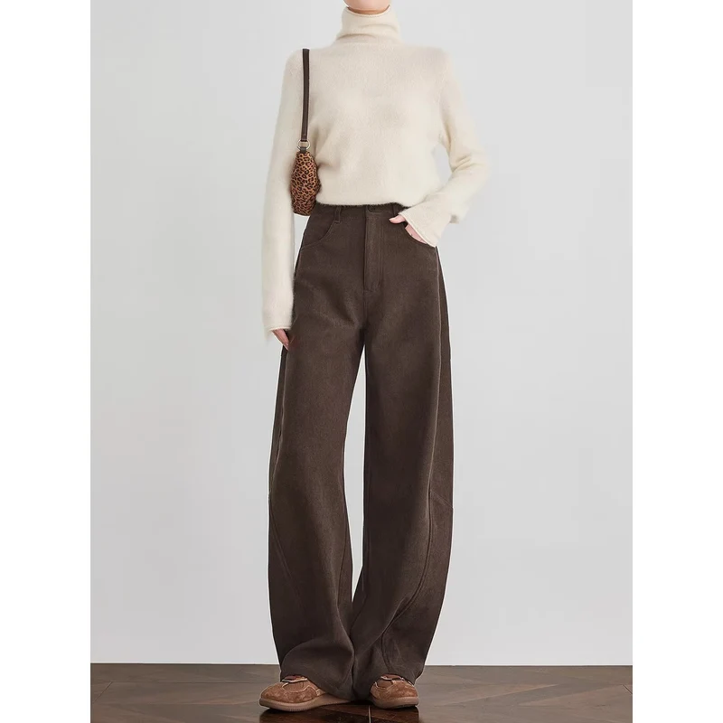 Damen Weite Cordhose mit hoher Taille, Bundfalte und Palazzoschnitt Nord Taschen