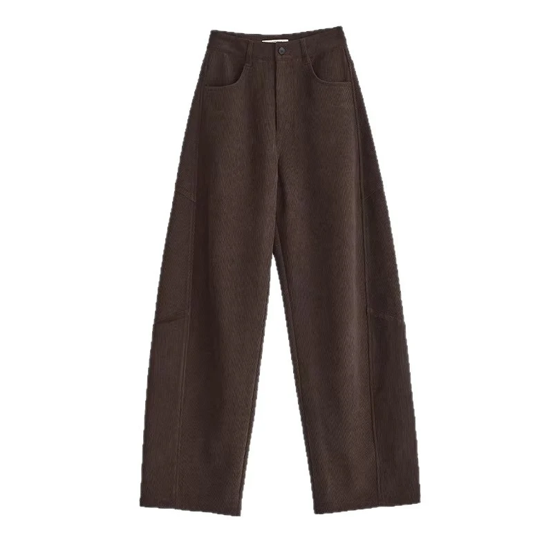 Damen Weite Cordhose mit hoher Taille, Bundfalte und Palazzoschnitt Nord Taschen