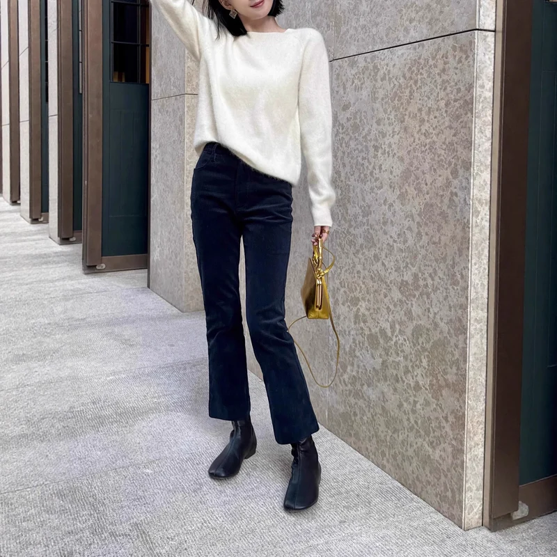 Damen Weicher Mohair‑Optik Rundhalspullover mit lockerer Passform Nord Taschen