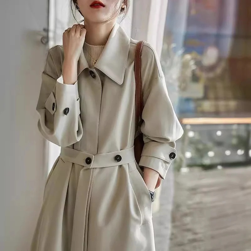 Damen Wasserabweisender A‑Linien‑Trenchcoat mit Bindegürtel und verdeckter Knopfleiste Nord Taschen