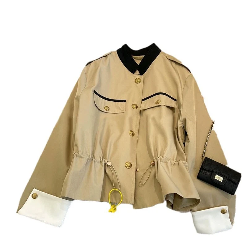 Damen Utility-Jacke mit Kordelzugtaillierung, Pattentaschen und goldenen Zierknöpfen Nord Taschen