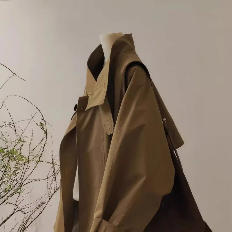 Damen Trench-inspirierte Kurzjacke mit Oversize-Silhouette, Stehkragen und verdecktem Reißverschluss Nord Taschen