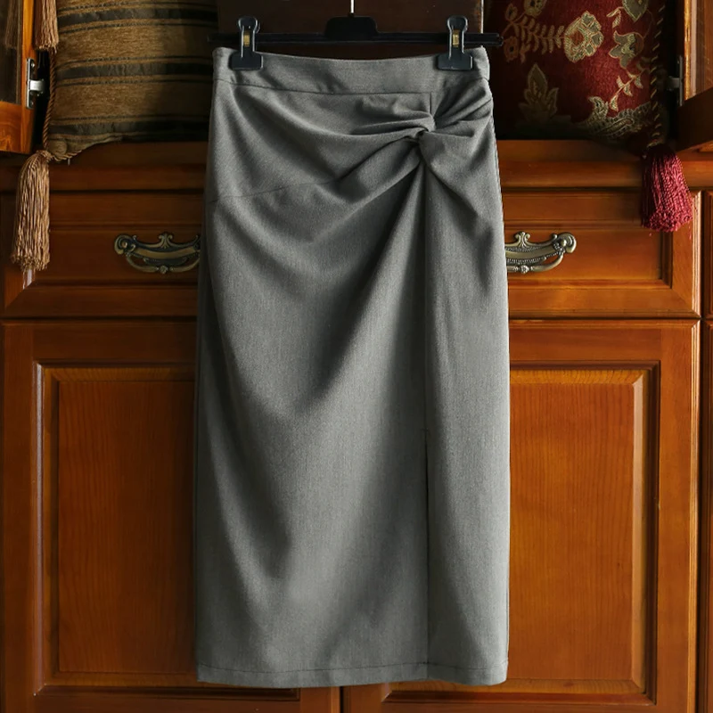 Damen Taillierter Midirock mit seitlichem Knotendetail und Drapierung Nord Taschen
