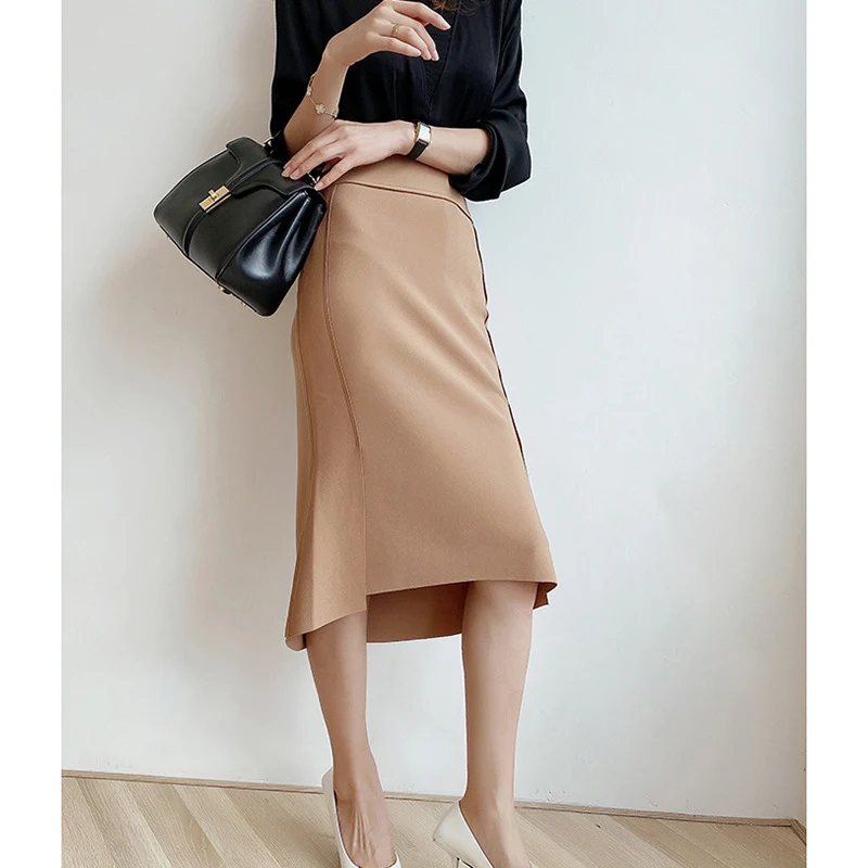 Damen Taillierter Midirock mit asymmetrischer Tulpen-Front und seitlichem Schlitz Nord Taschen