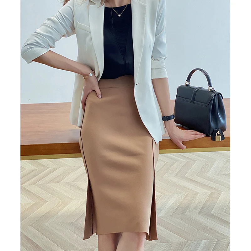 Damen Taillierter Midirock mit asymmetrischer Tulpen-Front und seitlichem Schlitz Nord Taschen