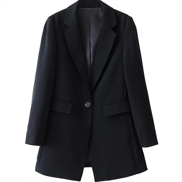 Damen Taillierter Ein-Knopf-Longblazer mit Reverskragen und Pattentaschen Nord Taschen
