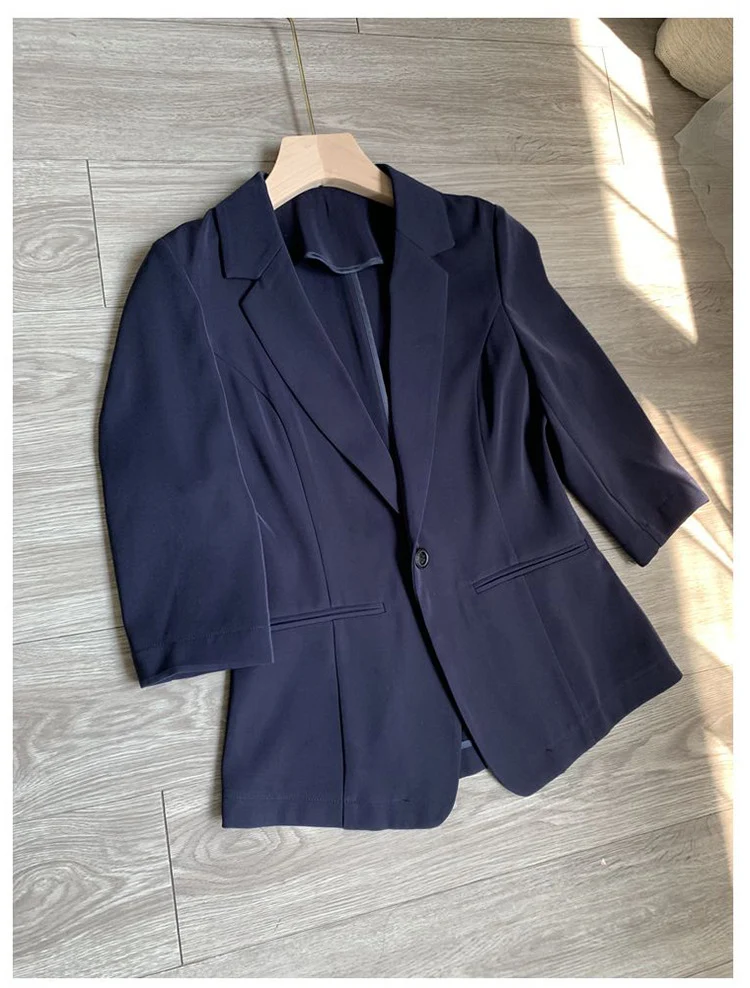 Damen Taillierter Ein‑Knopf‑Blazer mit 3/4‑Ärmeln und strukturierter Teilung Nord Taschen