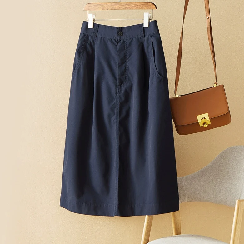 Damen Taillenhoher Midirock mit Eingrifftaschen, mittiger Naht und A‑Linie Nord Taschen