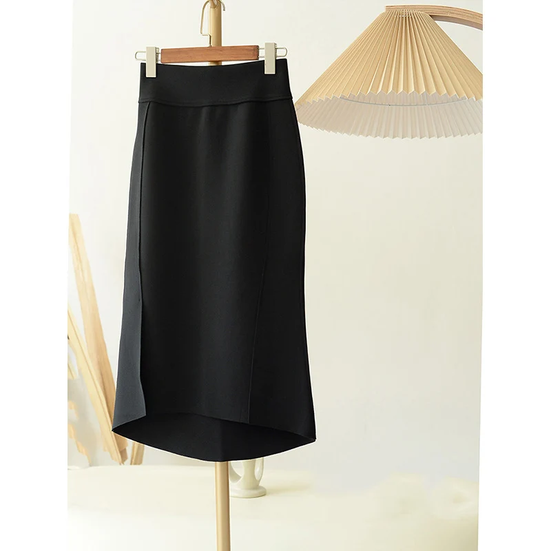 Damen Taillenhoher Midirock mit asymmetrischem Saum & figurformenden Seitennähten Nord Taschen