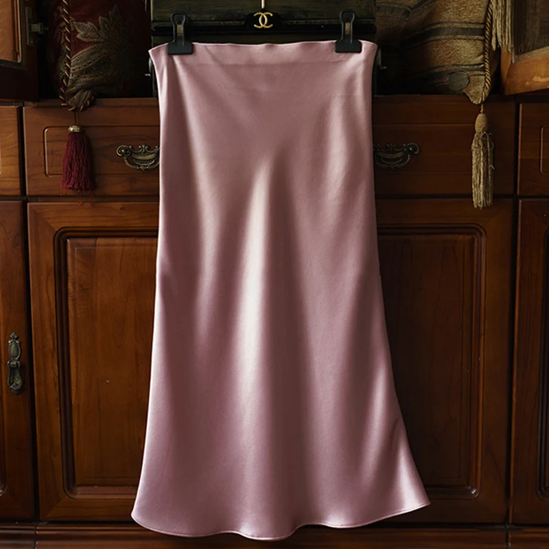 Damen Taillenhoher Midirock aus Satin-Bias mit seidig-glänzendem Fall Nord Taschen