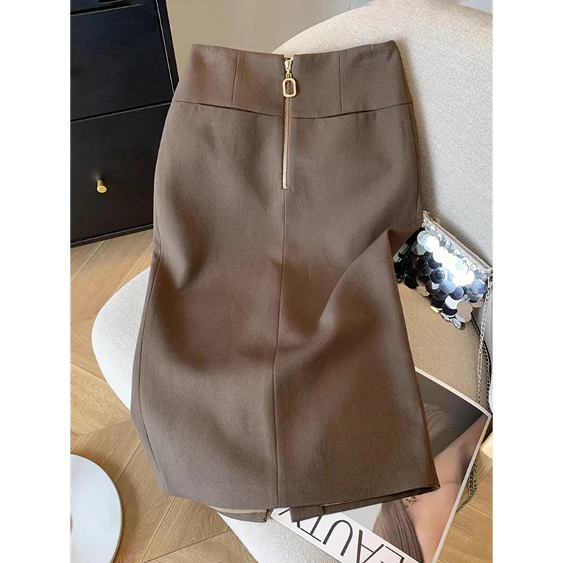 Damen Taillenhoher Bleistift-Midirock mit dekorativem Rückenzipper Nord Taschen