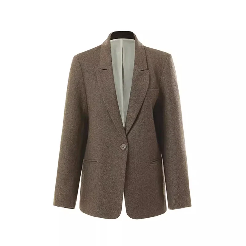 Damen Klassischer Woll-Tweed-Blazer mit schmalem Revers, Teilgefüttert und Ein-Knopf Nord Taschen