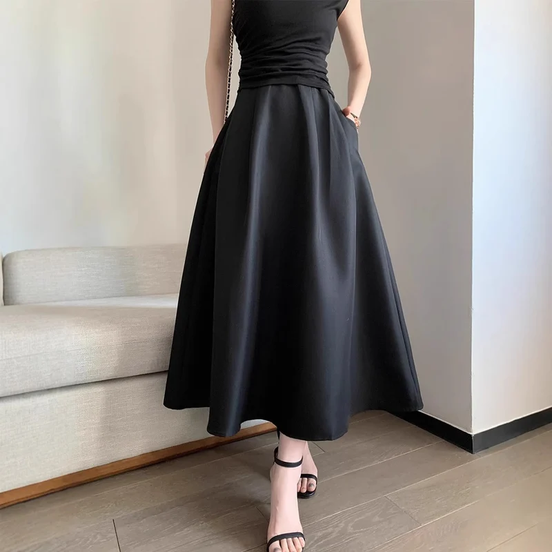 Damen Hochtaillierter Satin-Midirock mit A‑Linie und fließender Silhouette Nord Taschen