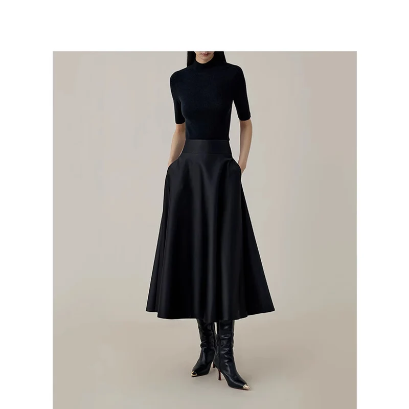 Damen Hochtaillierter Midi-Tellerrock mit weitem Fall Nord Taschen