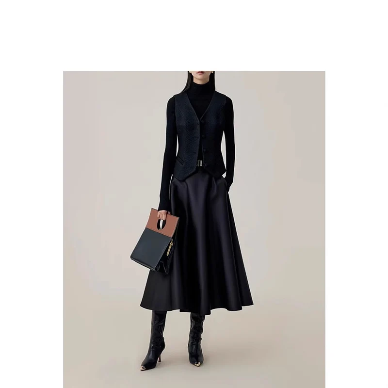 Damen Hochtaillierter Midi-Tellerrock mit weitem Fall Nord Taschen
