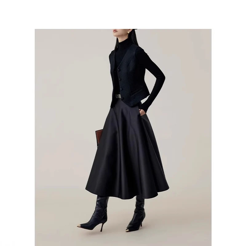 Damen Hochtaillierter Midi-Tellerrock mit weitem Fall Nord Taschen