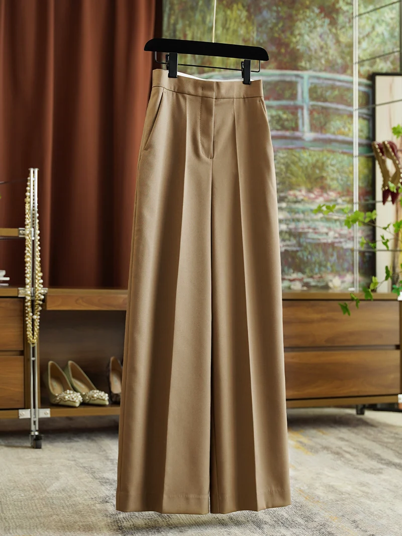 Damen Hochtaillierte weite Stoffhose mit Bügelfalte und Eingrifftaschen Nord Taschen