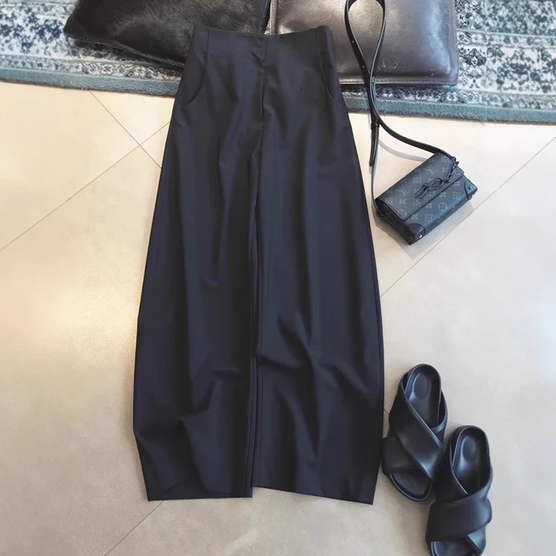 Damen Hochtaillierte weite Palazzo-Culotte mit Bügelfalte und Eingrifftaschen Nord Taschen