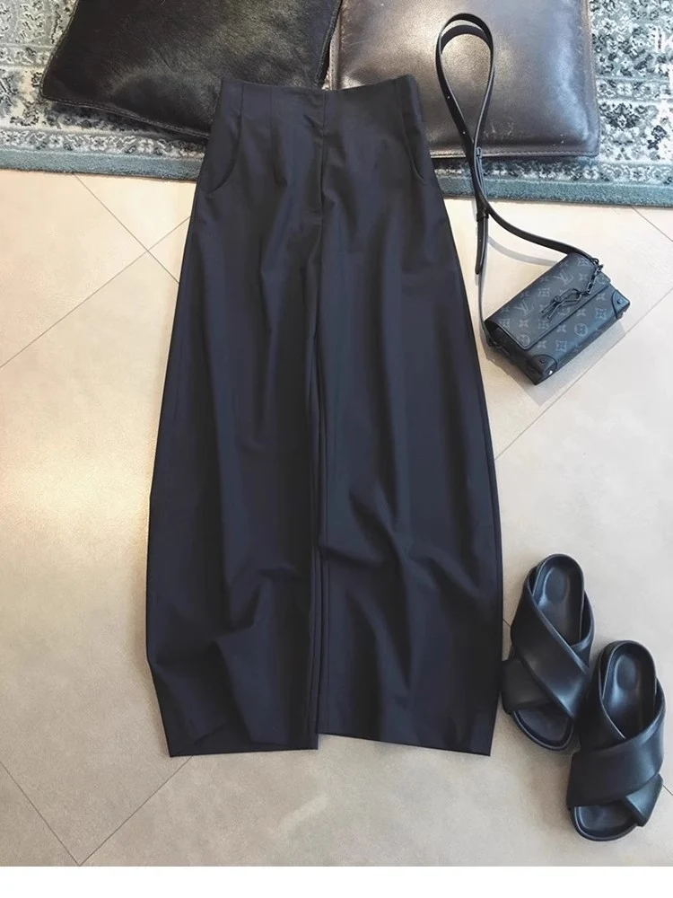 Damen Hochtaillierte weite Palazzo-Culotte mit Bügelfalte und Eingrifftaschen Nord Taschen