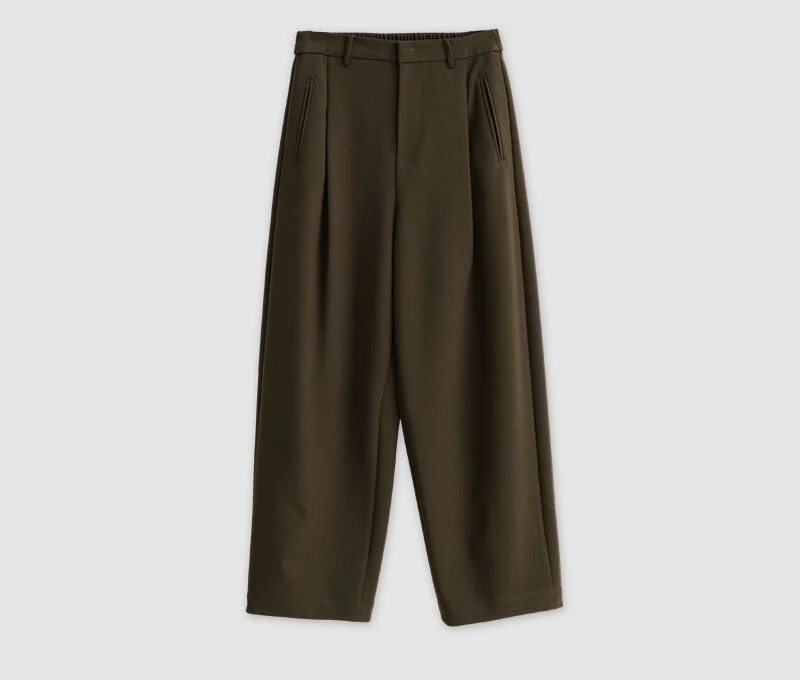 Damen Hochtaillierte weite Bundfaltenhose im Palazzo-Stil mit verdeckten Eingrifftaschen Nord Taschen