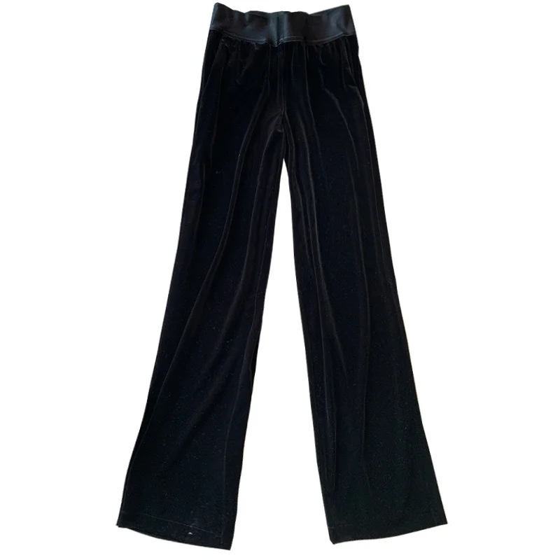 Damen Hochtaillierte Samt-Hose mit weitem Bein und elastischem Komfortbund Nord Taschen