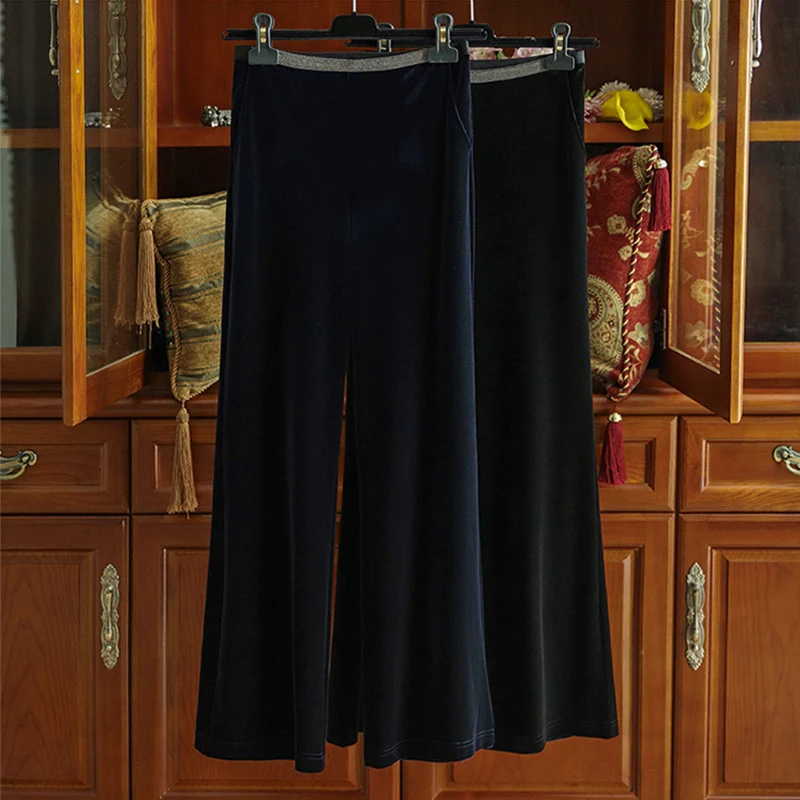 Damen Hochtaillierte Samt‑Flaredhose mit elastischem Glanzbund Nord Taschen