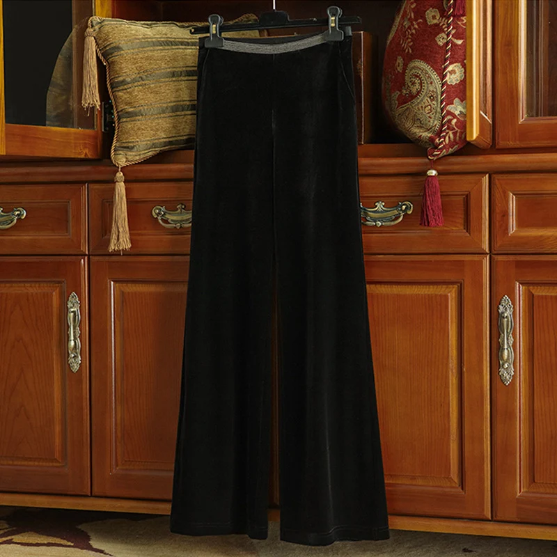 Damen Hochtaillierte Samt‑Flaredhose mit elastischem Glanzbund Nord Taschen