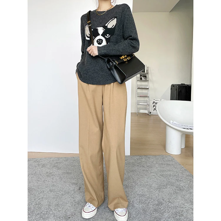 Damen Hochtaillierte, maßgeschneiderte Wide‑Leg Stoffhose mit Bundfalten und verlängertem Saum Nord Taschen