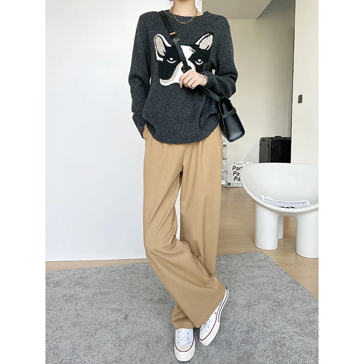 Damen Hochtaillierte, maßgeschneiderte Wide‑Leg Stoffhose mit Bundfalten und verlängertem Saum Nord Taschen