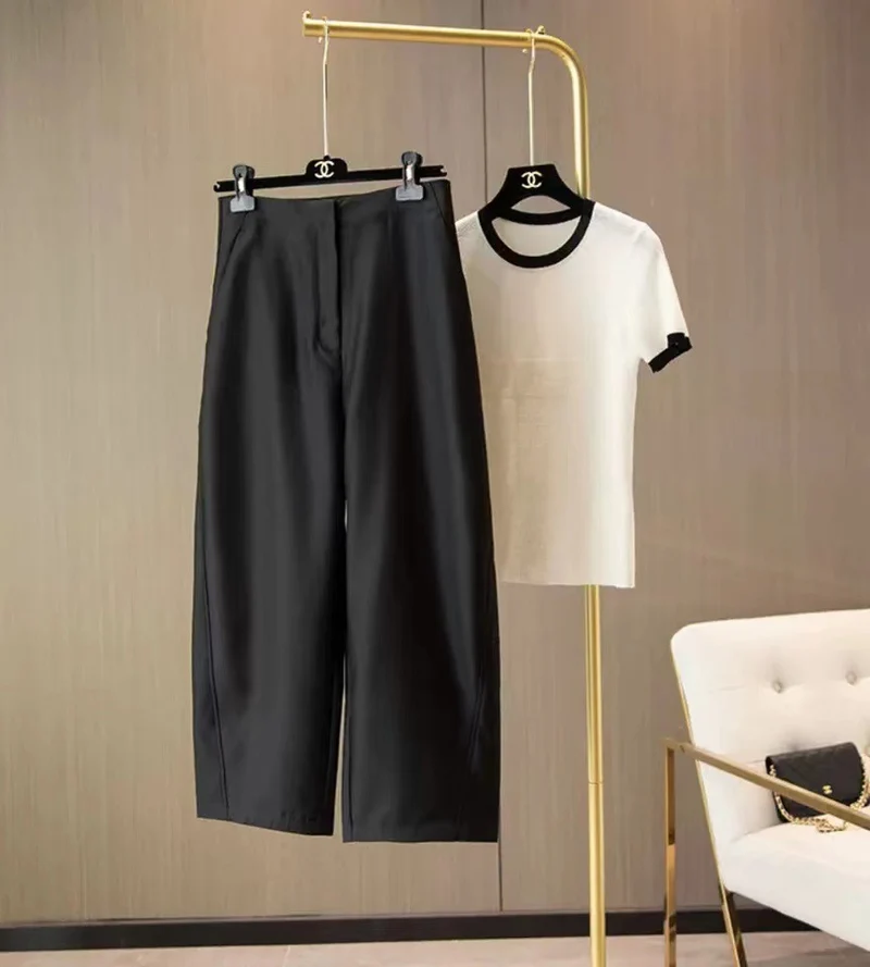 Damen Hochtaillierte Culotte-Anzughose mit weitem Bein und Bügelfalte Nord Taschen