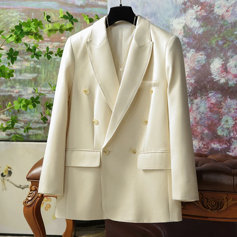 Damen Doppelreihiger taillierter Twill-Blazer mit Reverskragen Nord Taschen