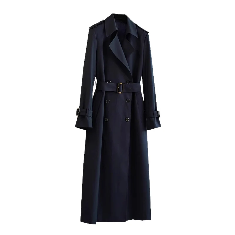 Damen Doppelreihiger taillierter Trenchcoat mit Gürtel, Schulterklappen & verstellbaren Manschetten Nord Taschen
