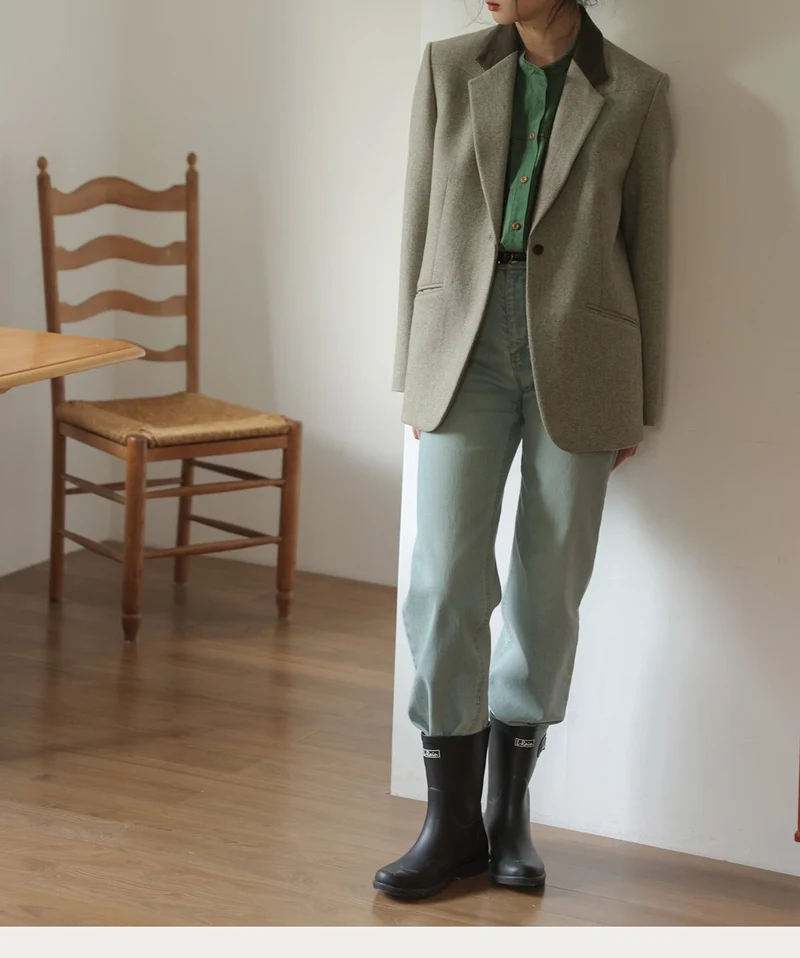 Damen Boxy Wollmix-Blazer mit minimalistischer Ein-Knopf-Optik und Leistentaschen Nord Taschen