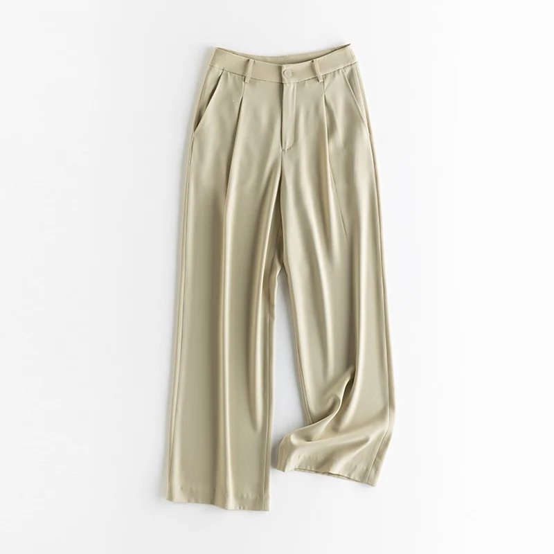 Damen Weite Hochtaillierte Satinhose mit Bundfalten und Eingrifftaschen Nord Taschen
