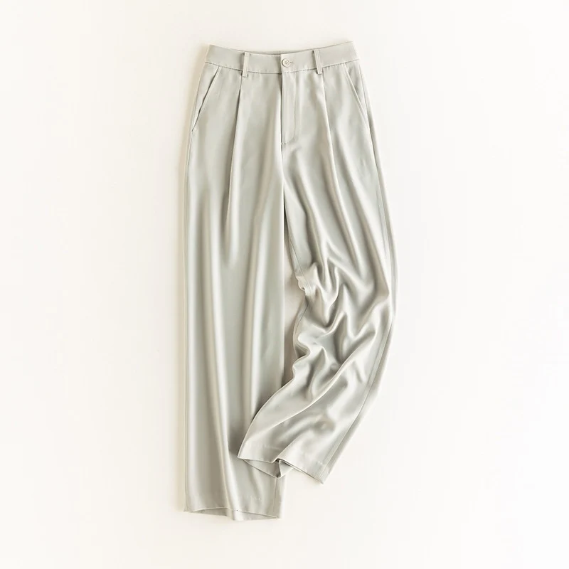Damen Weite Hochtaillierte Satinhose mit Bundfalten und Eingrifftaschen Nord Taschen