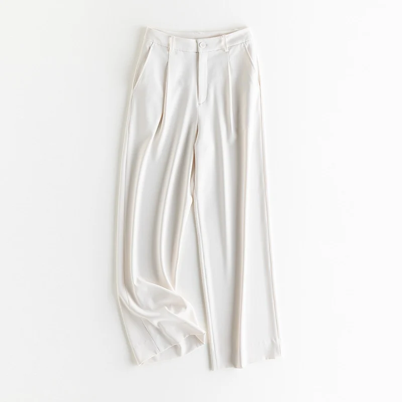 Damen Weite Hochtaillierte Satinhose mit Bundfalten und Eingrifftaschen Nord Taschen