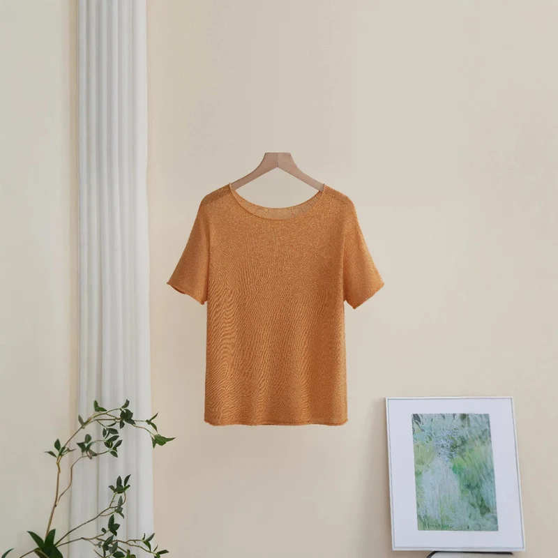 Damen Weiches Feinstrick-T-Shirt mit halbarm, weiter U-Boot-Ausschnitt und feiner Struktur Nord Taschen