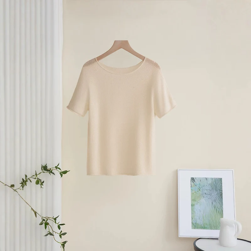Damen Weiches Feinstrick-T-Shirt mit halbarm, weiter U-Boot-Ausschnitt und feiner Struktur Nord Taschen