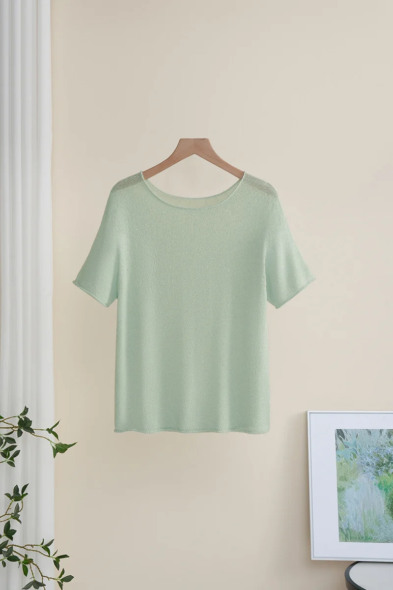 Damen Weiches Feinstrick-T-Shirt mit halbarm, weiter U-Boot-Ausschnitt und feiner Struktur Nord Taschen