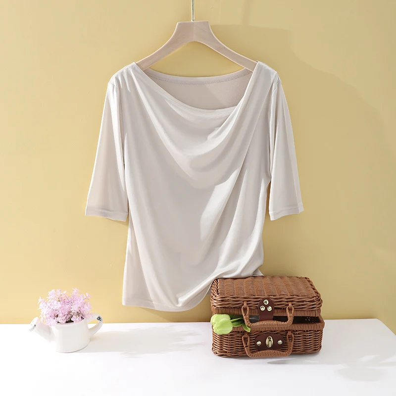 Damen Oversize-Drapé-Shirt mit Wasserfallkragen & leichtem Jerseyfall Nord Taschen