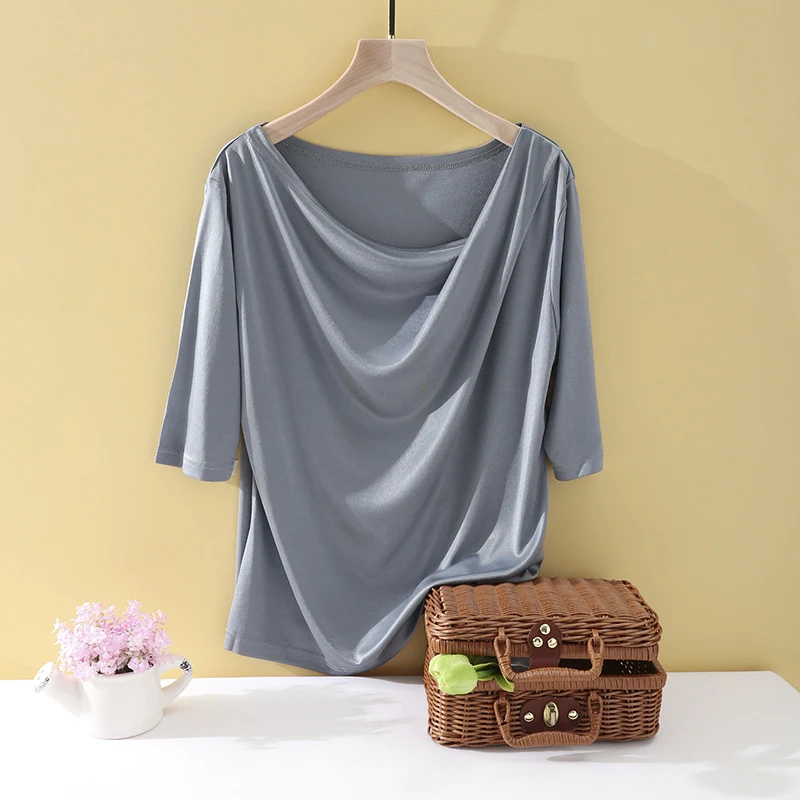 Damen Oversize-Drapé-Shirt mit Wasserfallkragen & leichtem Jerseyfall Nord Taschen