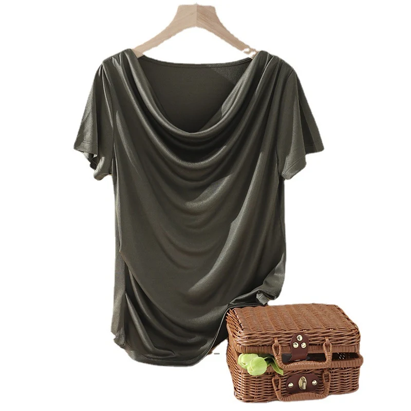 Damen Oversize-Drapé-Shirt mit Wasserfallkragen & leichtem Jerseyfall Nord Taschen