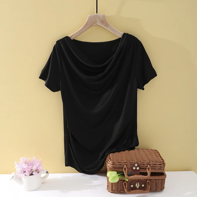 Damen Oversize-Drapé-Shirt mit Wasserfallkragen & leichtem Jerseyfall Nord Taschen