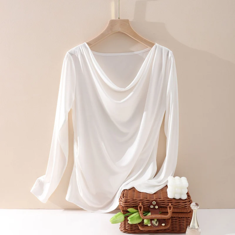 Damen Oversize-Drapé-Shirt mit Wasserfallkragen & leichtem Jerseyfall Nord Taschen