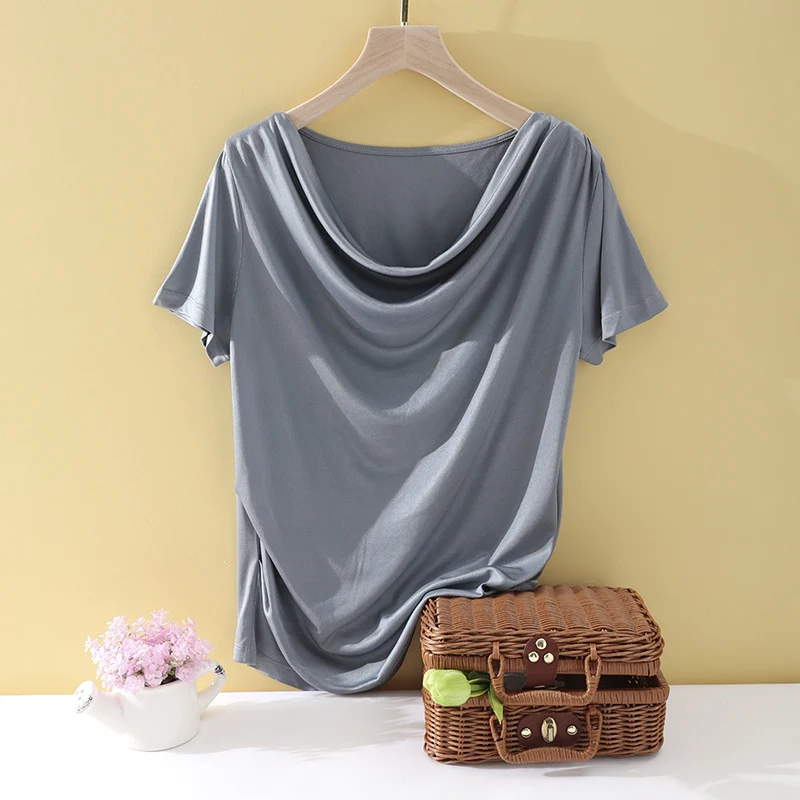 Damen Oversize-Drapé-Shirt mit Wasserfallkragen & leichtem Jerseyfall Nord Taschen