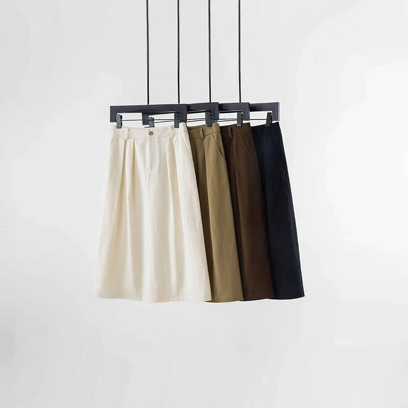 Damen Midirock mit hoher Taille, soften Falten und Eingrifftaschen Nord Taschen