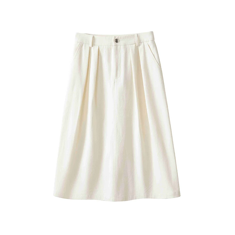 Damen Midirock mit hoher Taille, soften Falten und Eingrifftaschen Nord Taschen