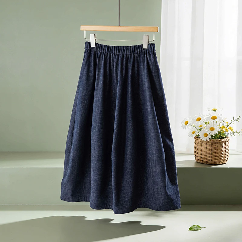 Damen Midirock mit elastischem Bund im Denim‑Look, A‑Linie Nord Taschen